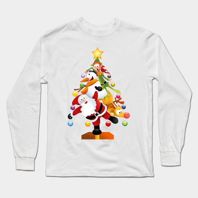 Santa and Friends Funny Transparent Christmas Tree Long Sleeve T-Shirt by dcohea